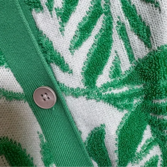 Cynthia Rowley Green White Leaf Print Tufted Cardigan Sweater Size XL Springtime - Picture 9 of 12